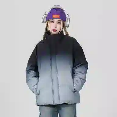 鸭鸭 美式幻影渐变新年战袍加厚保暖鸭绒休闲宽松立领短款无帽暗黑外套羽绒服 男女同款