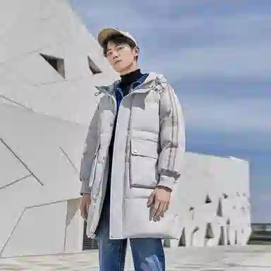 鸭鸭 加厚保暖休闲宽松连帽套头羽绒服 男款