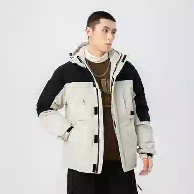 鸭鸭 山系户外多口袋工装风加厚保暖防风休闲宽松连帽套头羽绒服 男女同款