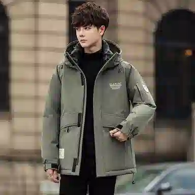 鸭鸭 山系户外加厚保暖多口袋工装风休闲宽松连帽套头羽绒服 男女同款