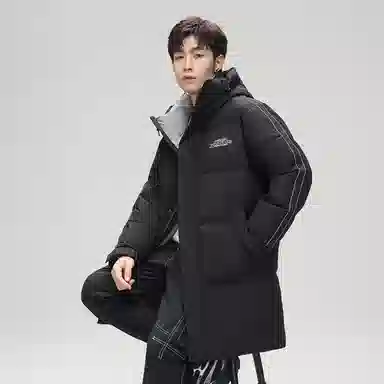 鸭鸭 防寒加厚保暖鸭绒中长款休闲宽松连帽套头暗黑羽绒服外套 男女同款