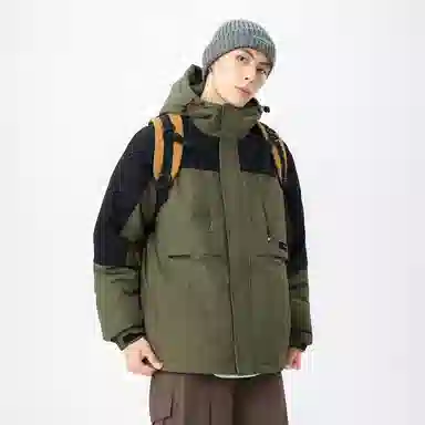 鸭鸭 山系户外多口袋工装风加厚保暖防风休闲宽松连帽套头羽绒服 男女同款