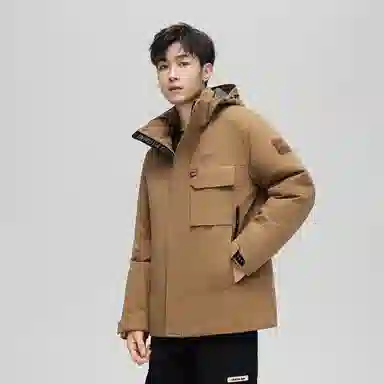 鸭鸭 工装风防风多口袋休闲保暖休闲宽松连帽羽绒服 男女同款