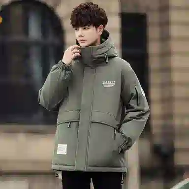 鸭鸭 山系户外加厚保暖多口袋工装风休闲宽松连帽套头羽绒服 男女同款