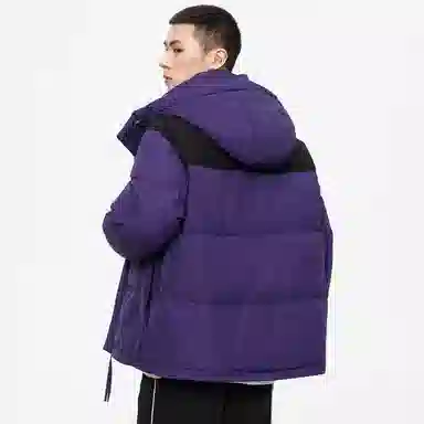 鸭鸭 加厚保暖插色拼接撞色休闲连帽鸭绒套头无性别面包服暗黑羽绒服外套 男女同款