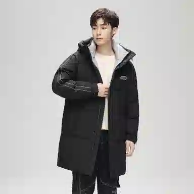 鸭鸭 防寒加厚保暖鸭绒中长款休闲宽松连帽套头暗黑羽绒服外套 男女同款