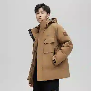 鸭鸭 工装风防风多口袋休闲保暖休闲宽松连帽羽绒服 男女同款