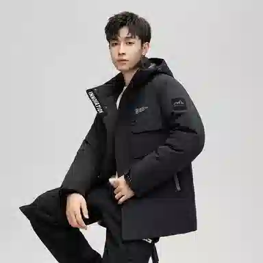 鸭鸭 工装风防风多口袋休闲保暖休闲宽松连帽羽绒服 男女同款