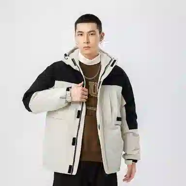 鸭鸭 山系户外多口袋工装风加厚保暖防风休闲宽松连帽套头羽绒服 男女同款