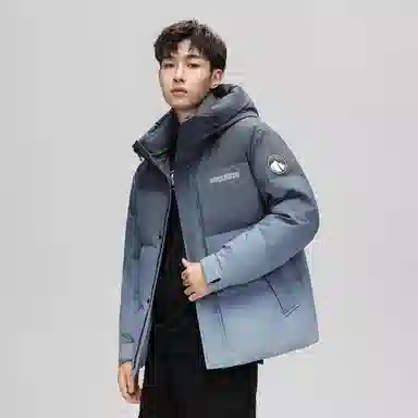 鸭鸭 加厚保暖渐变色休闲连帽套头宽松无性别羽绒服 男女同款