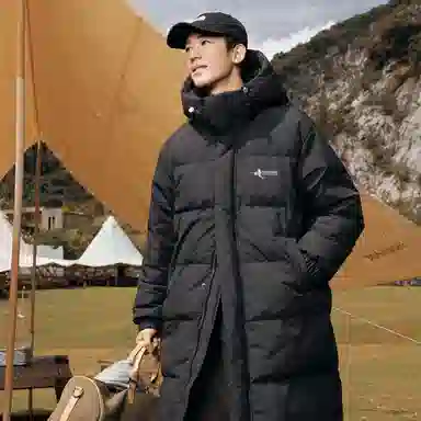 鸭鸭 字母纯色连帽拉链宽松长袖羽绒服 男款