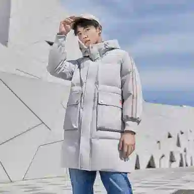 鸭鸭 加厚保暖休闲宽松连帽套头羽绒服 男款