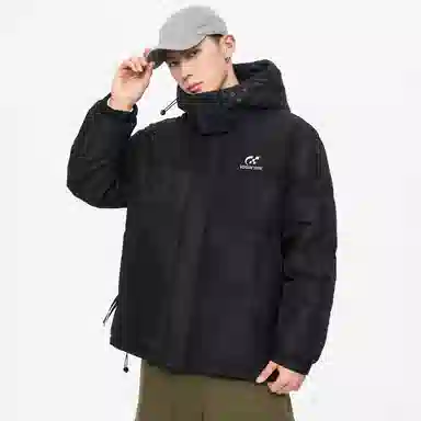 鸭鸭 加厚保暖插色拼接撞色休闲连帽鸭绒套头无性别面包服暗黑羽绒服外套 男女同款