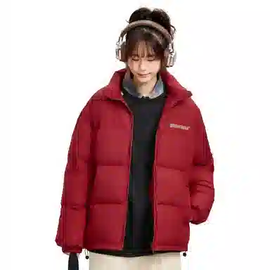 鸭鸭 基础款简约字母印花设计感青少年户外运动防风防水宽松休闲百搭舒适柔软立领高街面包保暖冬季羽绒服 男女同款