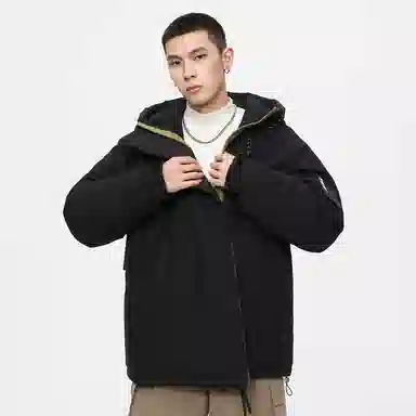 鸭鸭 山系户外加厚保暖对称多拉链城市机能风休闲连帽套头宽松羽绒服 男女同款