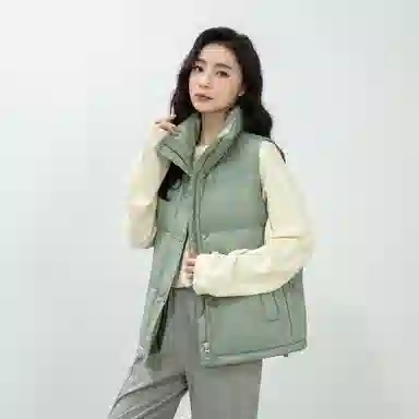 鸭鸭 纯色休闲单排扣立领无帽羽绒加厚马甲 女款