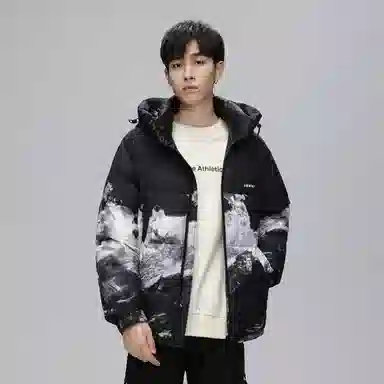 鸭鸭 白云雪山渐变休闲宽松连帽套头羽绒服 男女同款