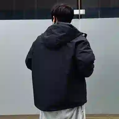 鸭鸭 经典暖冬系列 简约字母印花设计感学生党好物纯色户外通勤防风保暖抗皱宽松休闲百搭拉链连帽羽绒服 男女同款