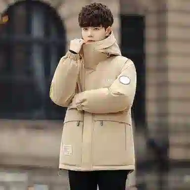 鸭鸭 山系户外加厚保暖多口袋工装风休闲宽松连帽套头羽绒服 男女同款