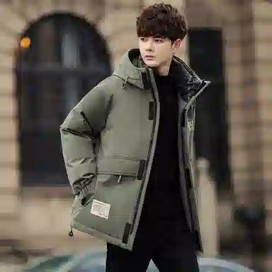 鸭鸭 山系户外加厚保暖多口袋工装风休闲宽松连帽套头羽绒服 男女同款