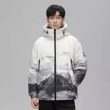 鸭鸭 白云雪山渐变休闲宽松连帽套头羽绒服 男女同款