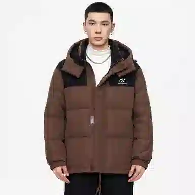 鸭鸭 加厚保暖插色拼接撞色休闲连帽鸭绒套头无性别面包服暗黑羽绒服外套 男女同款