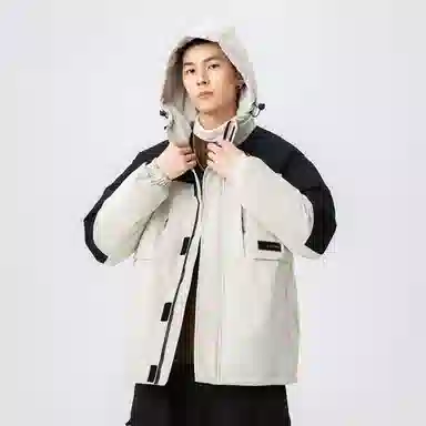 鸭鸭 山系户外多口袋工装风加厚保暖防风休闲宽松连帽套头羽绒服 男女同款