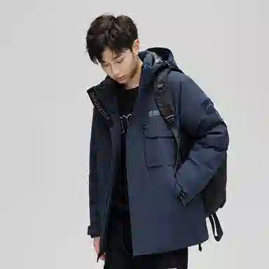 鸭鸭 工装风防风多口袋休闲保暖休闲宽松连帽羽绒服 男女同款