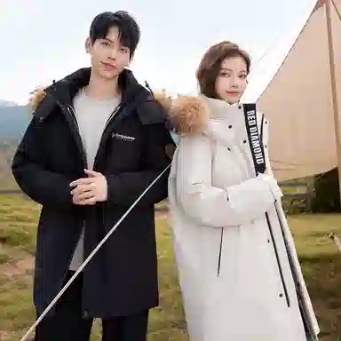 鸭鸭 绿色军大衣外套升级石墨烯内里可脱卸貉子毛领连帽无性别暗黑羽绒服 男女同款 黑色