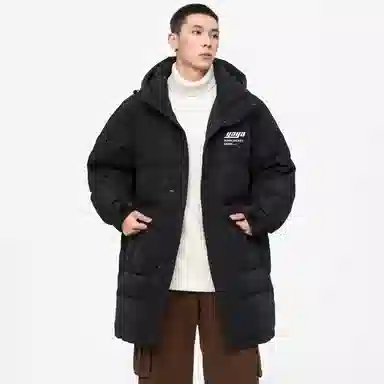 鸭鸭 高端通勤系列 简约字母印花大口袋设计感青少年基础款纯色学生党好物百搭防寒保暖显瘦拉链连帽羽绒服 男女同款