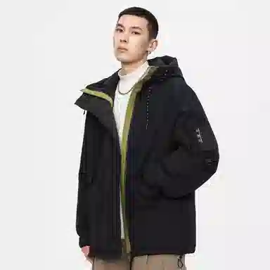 鸭鸭 山系户外加厚保暖对称多拉链城市机能风休闲连帽套头宽松羽绒服 男女同款