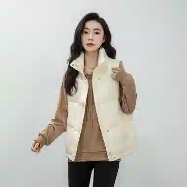 鸭鸭 纯色休闲单排扣立领无帽羽绒加厚马甲 女款