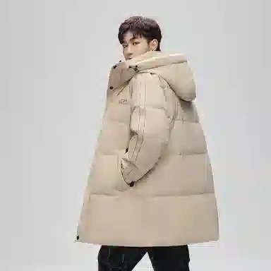 鸭鸭 防寒加厚保暖鸭绒中长款休闲宽松连帽套头暗黑羽绒服外套 男女同款