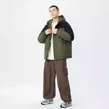 鸭鸭 山系户外多口袋工装风加厚保暖防风休闲宽松连帽套头羽绒服 男女同款