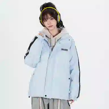 鸭鸭 美式高街复古简约字母印花宽松休闲时尚百搭户外运动舒适柔软保暖防风防寒纯色拉链立领羽绒服 男女同款