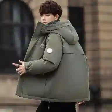 鸭鸭 山系户外加厚保暖多口袋工装风休闲宽松连帽套头羽绒服 男女同款