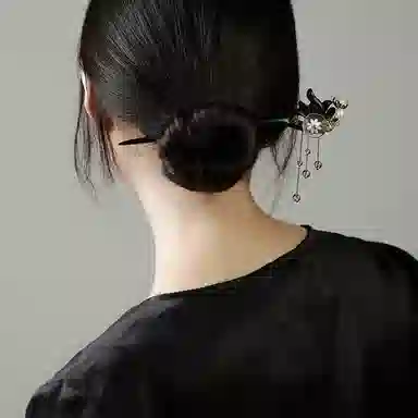 凤凰涅磐 棠荷黑檀木古风小众发簪新中式白水晶流苏步摇木簪精致水沫玉荷叶复古簪子 黑檀木 发簪 女款 黑檀