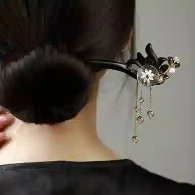 凤凰涅磐 棠荷黑檀木古风小众发簪新中式白水晶流苏步摇木簪精致水沫玉荷叶复古簪子 黑檀木 发簪 女款 黑檀