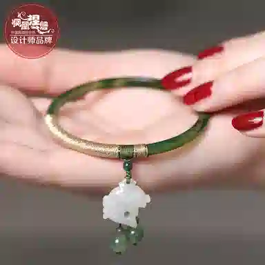 凤凰涅磐 新中式叮当镯原创古风首饰 一步一响 绿玛瑙 绿草莓晶 海藻玛瑙 手镯 女款 礼物 礼盒