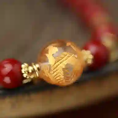 凤凰涅磐 新中式烫金青龙水晶转运珠 高含量招财转运国潮福牌多圈叠戴三圈 再造辰砂朱砂 玉石手串 女款 礼盒