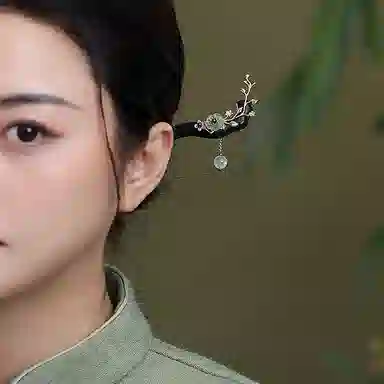 凤凰涅磐 新中式复古民族风高级感旗袍汉服日常盘发 黑檀木 葡萄石 发簪 女款 黑檀 礼物 礼盒