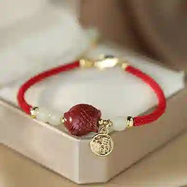 凤凰涅磐 上岸红绳 本命年编织红手绳 手饰 再造辰砂朱砂 玉石手链 女款 礼 物 礼盒