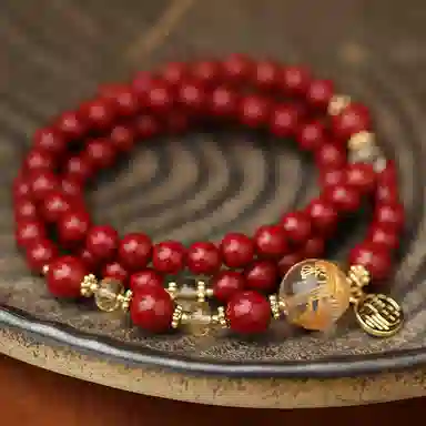 凤凰涅磐 新中式烫金青龙水晶转运珠 高含量招财转运国潮福牌多圈叠戴三圈 再造辰砂朱砂 玉石手串 女款 礼盒