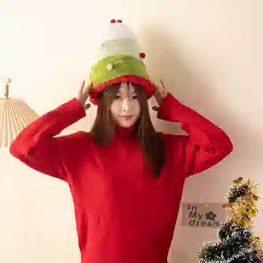 胖胖龙 趣味双面可翻转生日蛋糕圣诞老人帽子 可爱萌趣 玩偶周边