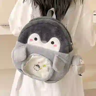 胖胖龙 卡通可爱刺绣版企鹅双肩包毛绒痛包 百搭陪伴治愈 玩偶周边