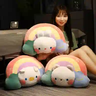 万童乐 可爱卡通妮可系列 动物抱枕中空甜甜圈 太阳 彩虹 方形靠垫 玩偶 毛绒公仔