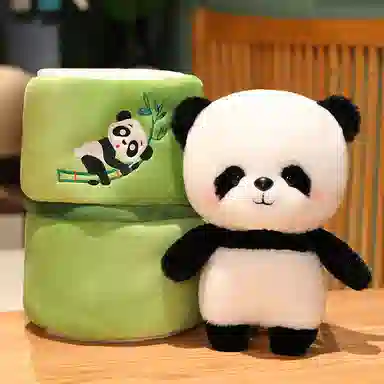 万童乐 可爱竹筒大熊猫 玩偶 毛绒公仔