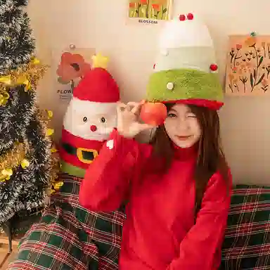 胖胖龙 趣味双面可翻转生日蛋糕圣诞老人帽子 可爱萌趣 玩偶周边