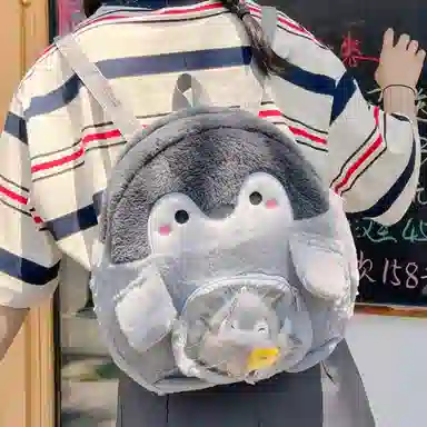 胖胖龙 卡通可爱刺绣版企鹅双肩包毛绒痛包 百搭陪伴治愈 玩偶周边