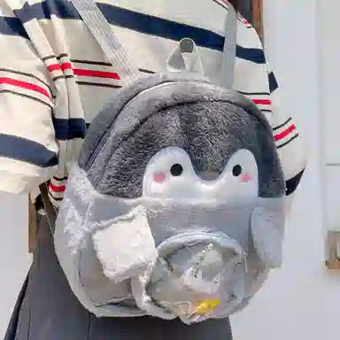胖胖龙 卡通可爱刺绣版企鹅双肩包毛绒痛包 百搭陪伴治愈 玩偶周边